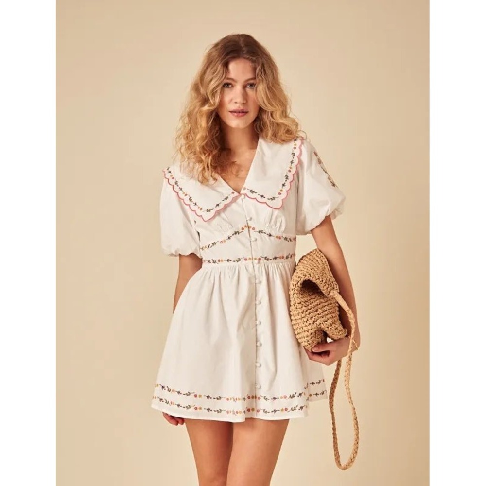 Caroline Constas White Floral Embroidered Scallop Collar Mini Dress NWT Size 6 - Picture 7 of 7